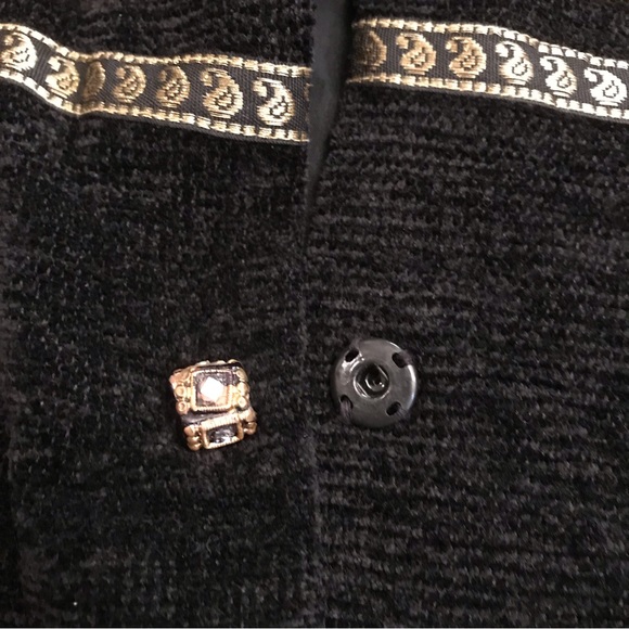 Allure Black Chenille Jacket Womens Size Large Metallic Gold Ribbon Trim - Picture 10 of 10